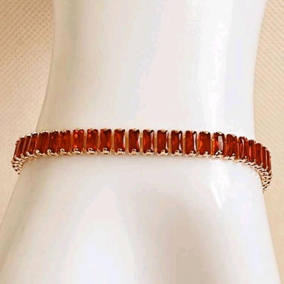 Red Rhinestones With Adjustable Gold Chain Bracelet - Picture 7 of 14